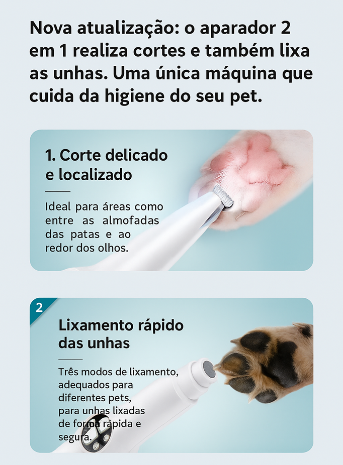 Aparador e Lixador 2 em 1 Pet Pelos Display LED Suprime