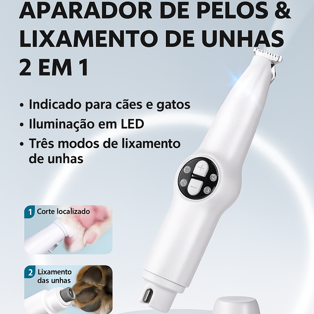 Aparador e Lixador 2 em 1 Pet Pelos Display LED Suprime