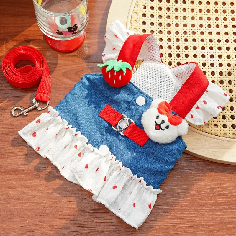 Vestido/Coleira & Guia Pet Moranguinho