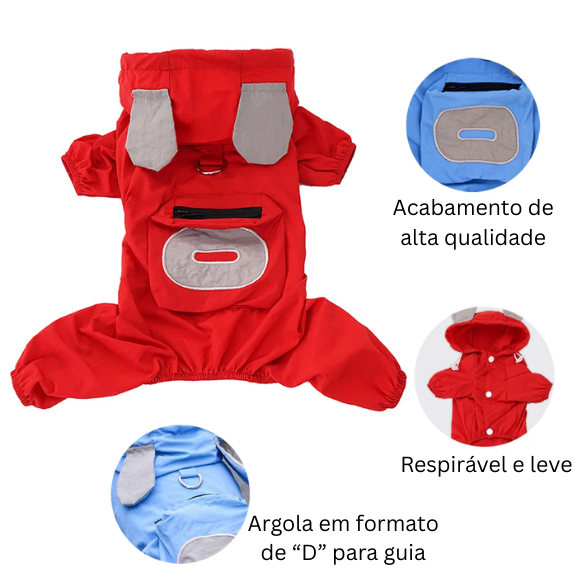 Macacão Pet Impermeável Capa de Chuva Ohio