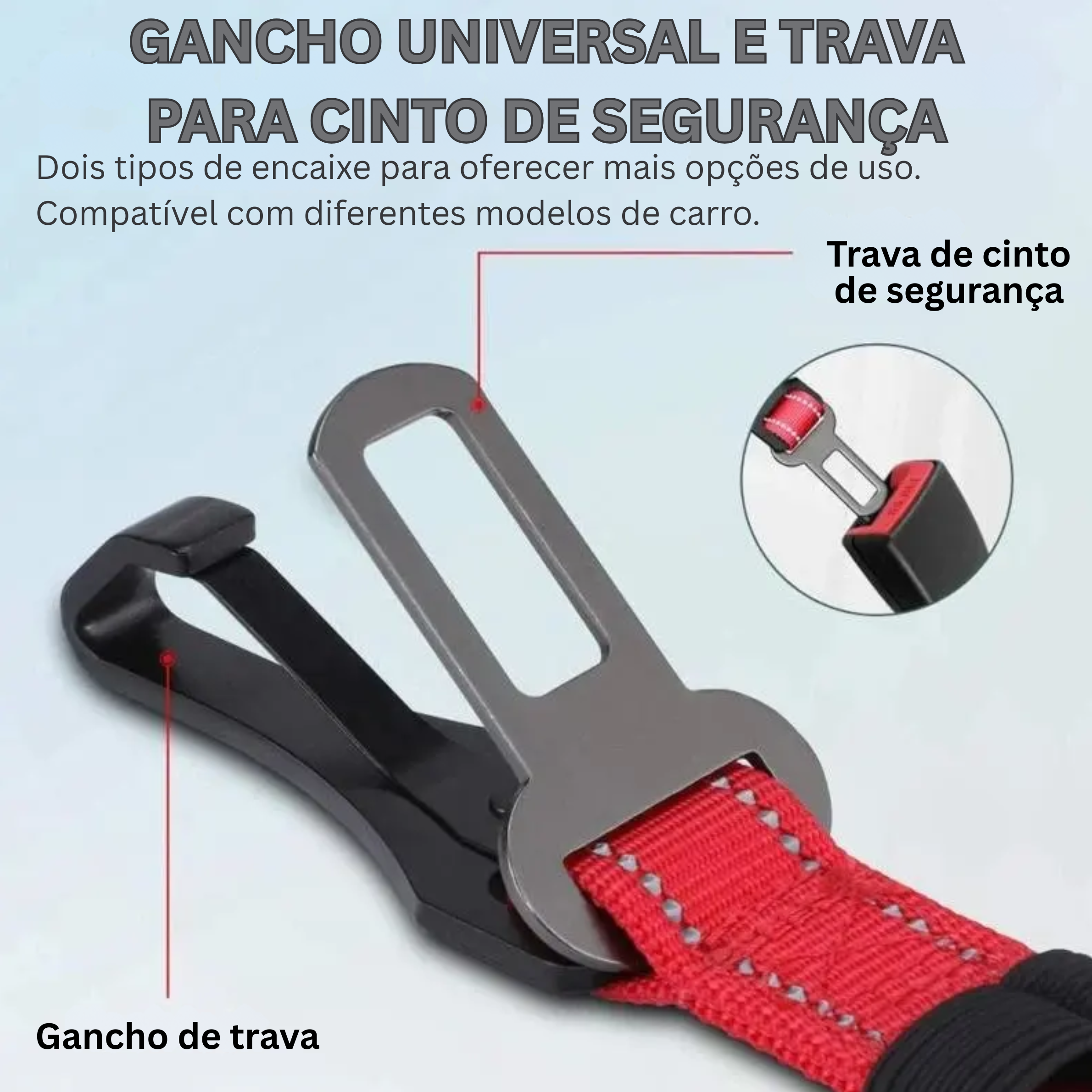 Cinto de Segurança SeguraPet 2 em 1 (Fivela Padrão + Gancho ISOFIX)
