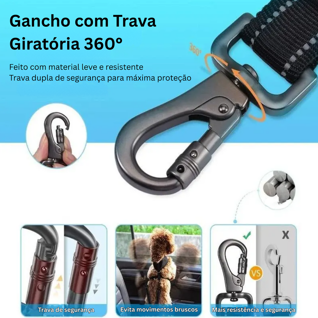 Cinto de Segurança SeguraPet 2 em 1 (Fivela Padrão + Gancho ISOFIX)