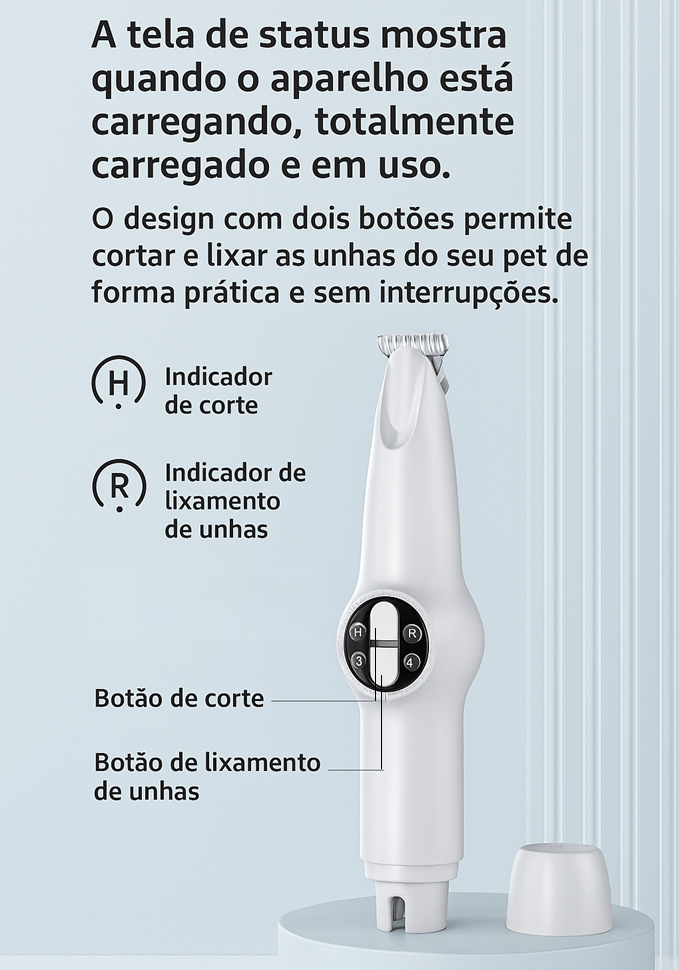 Aparador e Lixador 2 em 1 Pet Pelos Display LED Suprime