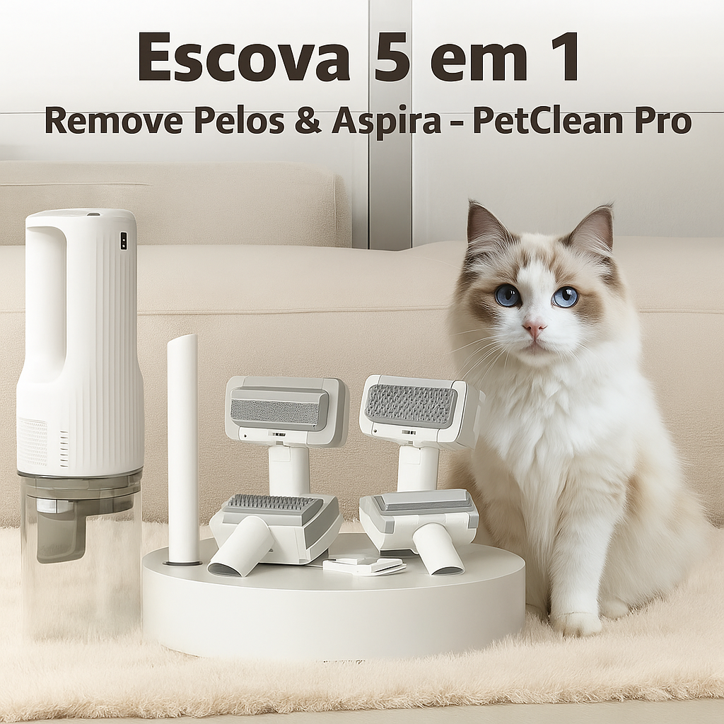 Escova 5 em 1 Remove Pelos & Aspira PetClean Pro